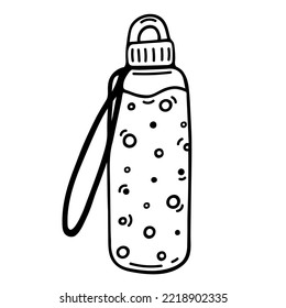 Sports water bottle vector icon. Reusable plastic or glass container for gym training, cycling, camping. Hand drawn illustration isolated on white. Simple doodle, outline. Clipart for logo, web, apps