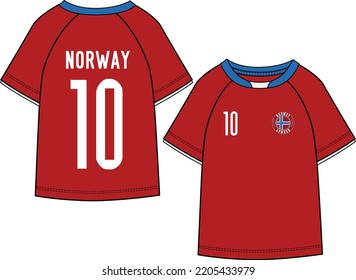 SPORTS WEAR NORWAY FOOTBALL JERSEY KIT T SHIRT FRONT AND BACK VECTOR