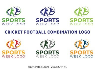 Sports week logo, Football cricket logo,  Football and cricket combination tournament logo vector template.