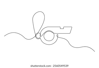 Sports whistle one line art. Continuous line drawing of sport, coach, referee, activity, Continuous one line drawing of sport whistle icon in silhouette.