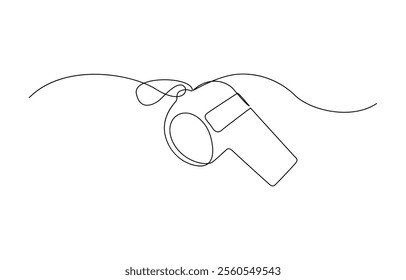 Sports whistle one line art. Continuous line drawing of sport, coach, referee, activity, Continuous one line drawing of sport whistle icon in silhouette.