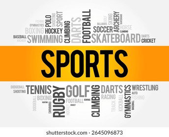 Sports word cloud collage, hobbies and leisure concept background