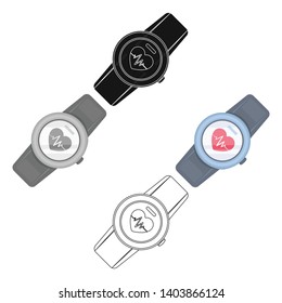 Sports wrist watch with heart rate measurement. Watch for athletes .Gym And Workout single icon in cartoon,black style vector symbol stock illustration.
