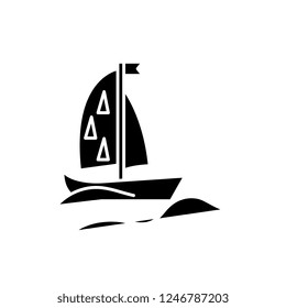 Sports yacht black icon, vector sign on isolated background. Sports yacht concept symbol, illustration 