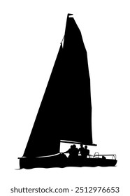 Sports yacht with sail in sea on white background