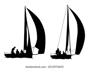 Sports yacht with sail in sea on white background