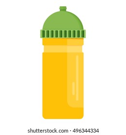 Sports yellow plastic bottle of water. Healthy refreshments. Flat cartoon bottle illustration. Objects isolated on a white background.