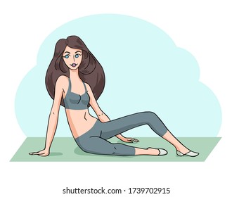 sports yoga girl sitting resting after exercise