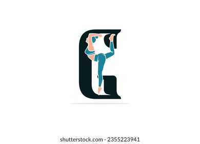 Sports yoga women in letter G vector design. Alphabet letter icon concept. Sports young women doing yoga exercises with letter G logo design.