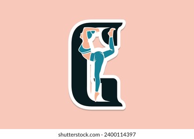 Sports yoga women in letter G Sticker design vector illustration. Alphabet letter icon concept. Sports young women doing yoga exercises with letter G sticker design logo icons.