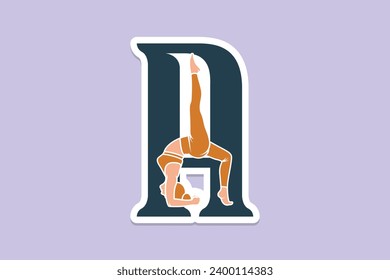 Sports yoga women in letter A Sticker design vector illustration. Alphabet letter icon concept. Sports young women doing yoga exercises with letter A sticker design logo icons.