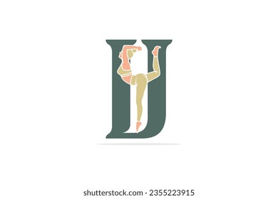 Sports yoga women in letter V vector design. Alphabet letter icon concept. Sports young women doing yoga exercises with letter V logo design.