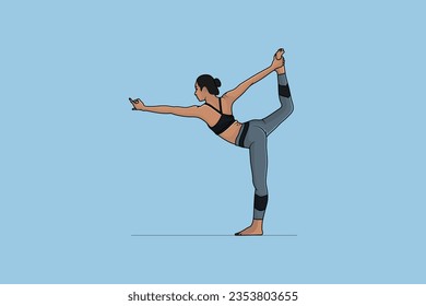 Jóvenes deportistas haciendo yoga y ejercicios de fitness ilustraciones vectoriales. Concepto de icono del yoga deportivo. Actividad saludable en el estilo de vida.