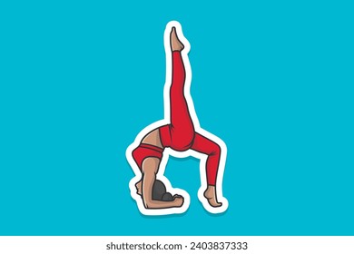 Jóvenes deportistas haciendo yoga y ejercicios de fitness diseño de pegatinas ilustraciones vectoriales. Concepto de icono del yoga deportivo. Símbolo de diseño de sticker de actividad de fitness de estilo de vida saludable.