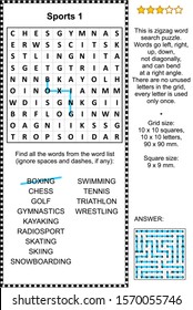 Sports Zigzag Word Search Puzzle 1 (suitable Both For Kids And Adults). Answer Included.