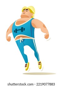 Sportsman athlete, fit guy weight lifter. Proud weights lifting championship winner isolated on white background. Vector illustration.