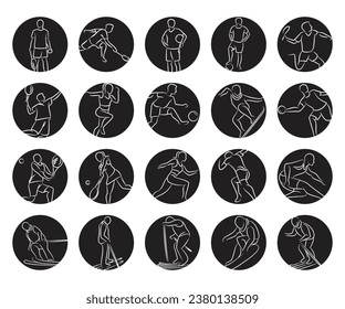 sportsman and athlete icons in circle button set