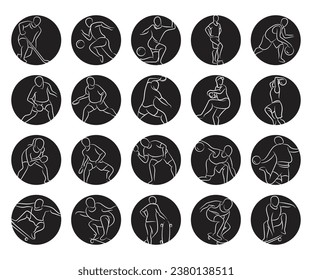 sportsman and athlete icons in circle button set