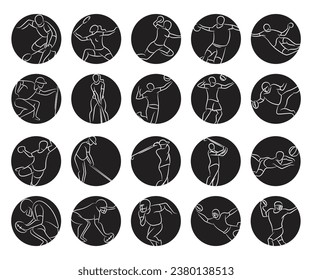 sportsman and athlete icons in circle button set