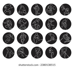 sportsman and athlete icons in circle button set