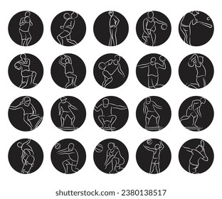 sportsman and athlete icons in circle button set