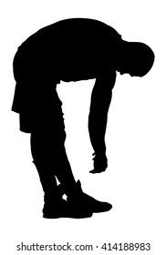 Sportsman boxer worming up and stretching her body at the gym, vector silhouette illustration isolated on white background. losing weight.