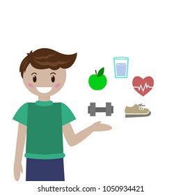 Sportsman character, smiling man, cartoon vector illustration