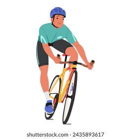 Sportsman Cyclist, Brows Up And Lips Downturned, Pedals Fiercely, His Face A Portrait Of Determination Tinged With Frustration. Athlete Male Character Racing. Cartoon People Vector Illustration