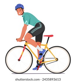 Sportsman Cyclist Is A Dedicated Athlete, Mastering Endurance And Speed On Two Wheels, Excelling In Races Over Diverse Terrains, Combining Physical Strength With Strategic Prowess. Vector Illustration