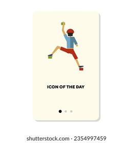 Sportsman exercising on climbing wall flat icon. Vertical sign or vector illustration of exercising or healthy lifestyle element. Sports, activity, health, alpinism for web design and apps