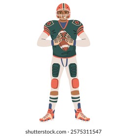 Sportsman in full gear. American football. National sport of the USA. Team sport player. Vector illustration isolated on transparent background.