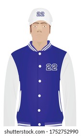Deportista de chaqueta y gorra de béisbol. vector
