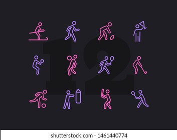 Sportsman line icon set. Football player, fighter, skier. Sport concept. Can be used for topics like activity, healthy lifestyle, competition