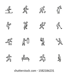 Sportsman line icon set. Football player, fighter, skier. Sport concept. Can be used for topics like activity, healthy lifestyle, competition