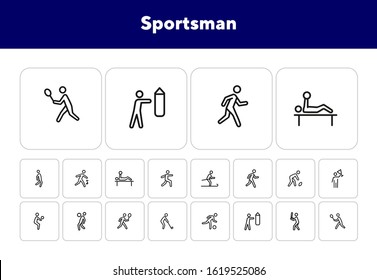 Sportsman line icon set. Football player, fighter, skier. Sport concept. Can be used for topics like activity, healthy lifestyle, competition