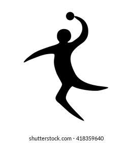 Sportsman man handball player with ball silhouette on a white background flat icon