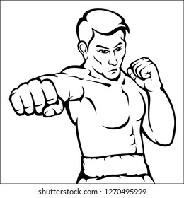 Sportsman muay thai boxer fighting, vector illustration