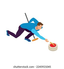 Sportsman playing curling isometric 3d vector illustration