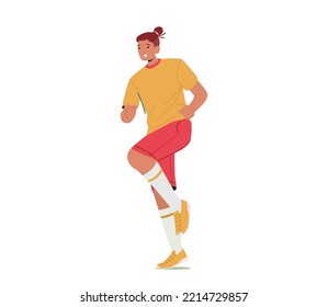 Sportsman Playing Soccer Isolated On White Background. Character with Raised Leg Wear Uniform Prepare to Kick Ball, Run or Training. Athlete Practice Football Game. Cartoon People Vector Illustration