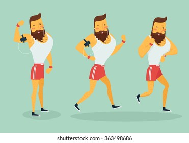 Sportsman posing full length set. Vector Illustration