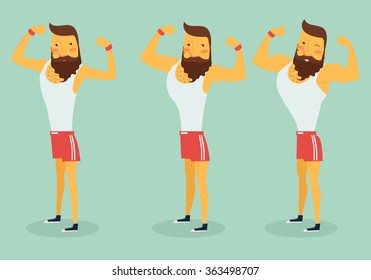 Sportsman posing full length set. Vector Illustration