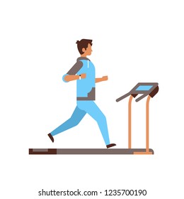 sportsman running on treadmill guy cardio training concept fitness man workout simulator isolated flat