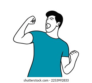 Sportsman shouting excitedly hand drawn