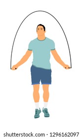 Sportsman skipping jump rope vector illustration isolated. Fitness instructor. Sport exercising lifestyle concept. Athlete boy skipping rope. Fitness Workout. Healthy Athletic Man With Muscular Body.