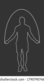Sportsman skipping jump rope vector line contour silhouette illustration. fitness instructor. Sport exercising lifestyle. Athlete skipping rope. Fitness Workout. Healthy Athletic Man Muscular Body.