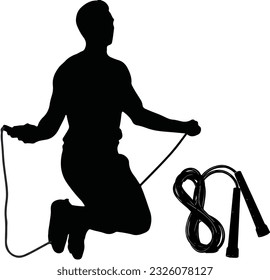 Sportsman Skipping with Jump Rope Vector Silhouette, Athlete Skipping Rope Vector Silhouette Illustration, Sportsman Jumping Rope Vector Silhouette for Fitness Enthusiasts