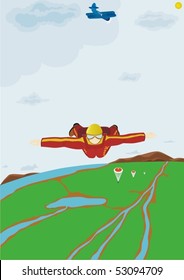 Sportsman skydiver in flight with a yet-open parachute