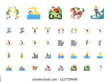 Sportsman, sport people man, woman persons icons, vector illustration symbols emojis, characters set, collection in flat cartoon style.