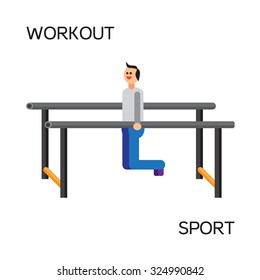 Sportsman with sports equipment for street workout and pull-up bar. Vector