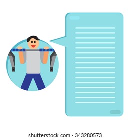 Sportsman with sports equipment for street workout and pull-up bar. Thinking list. Template or blank with sport concept. Vector